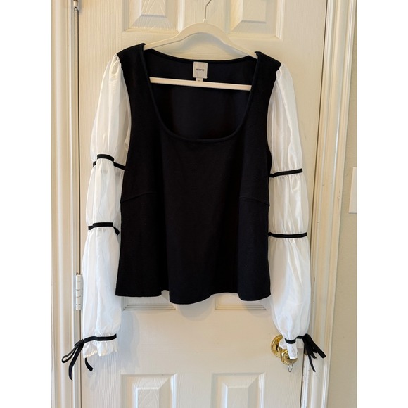 Maeve Anthropologie Black Top XL Sheer Puff Sleeve Tiered Romantic Blouse - Picture 2 of 8